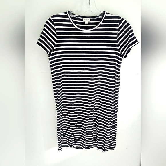 J. Crew Navy and White Striped Short Sleeve Tshirt Dress - Picture 1 of 5
